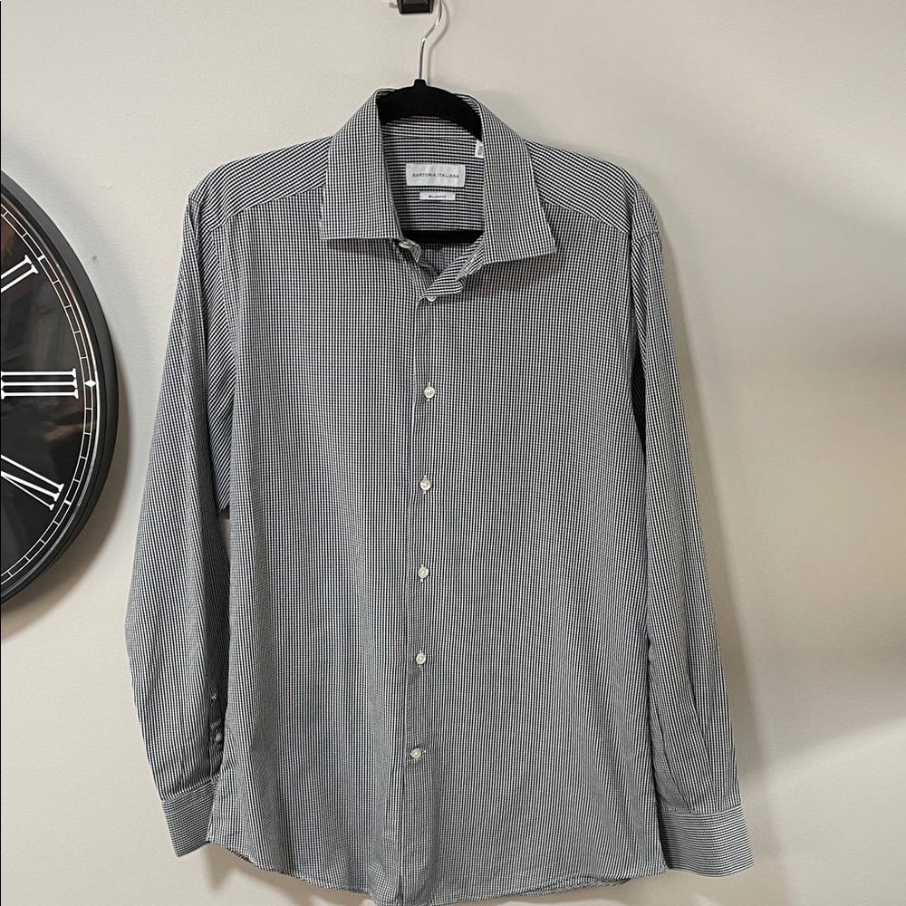 Sartoria Italiana Elegant Gray Striped Men’s Dress Shirt 100%cotton slim fit